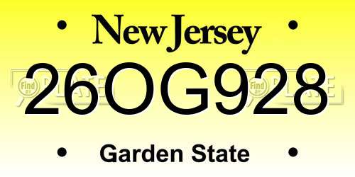 26OG928 New Jersey License Plate