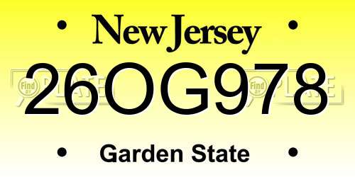 26OG978 New Jersey License Plate