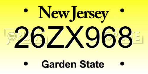 26ZX968 New Jersey License Plate