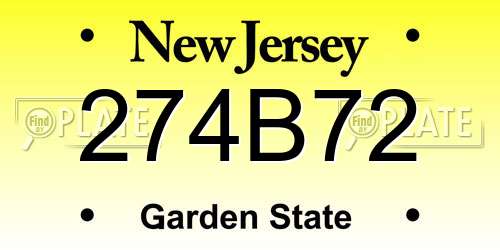 274B72 New Jersey License Plate