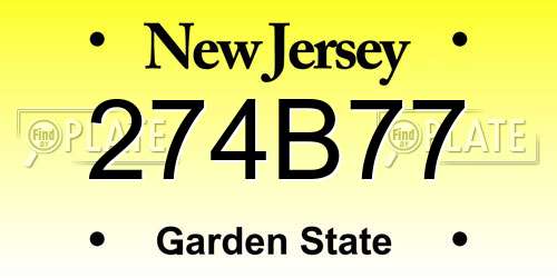 274B77 New Jersey License Plate
