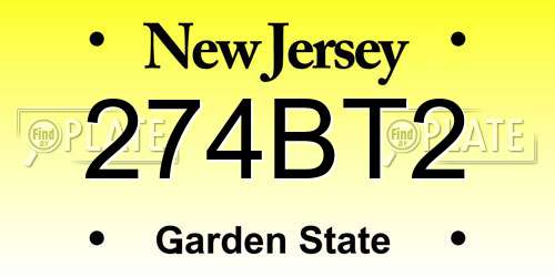 274BT2 New Jersey License Plate