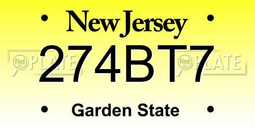 274BT7 New Jersey License Plate