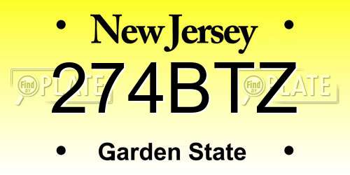 274BTZ New Jersey License Plate