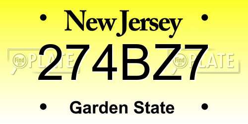 274BZ7 New Jersey License Plate