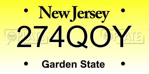 274QOY New Jersey License Plate