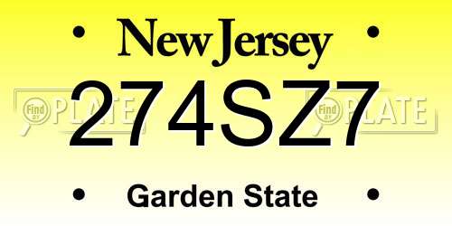 274SZ7 New Jersey License Plate