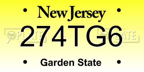 274TG6 New Jersey License Plate