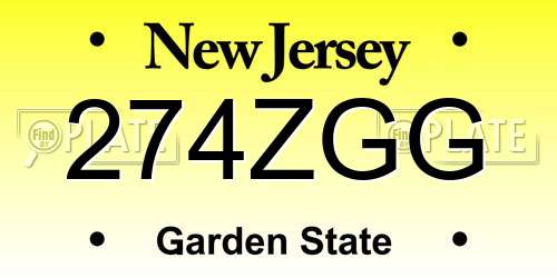 274ZGG New Jersey License Plate