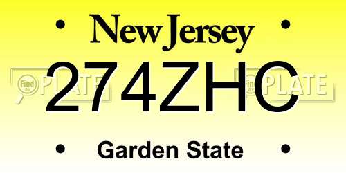 274ZHC New Jersey License Plate