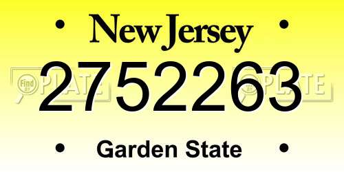 2752263 New Jersey License Plate