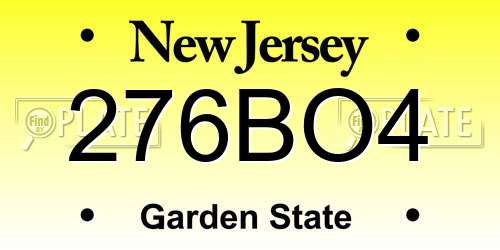 276BO4 New Jersey License Plate