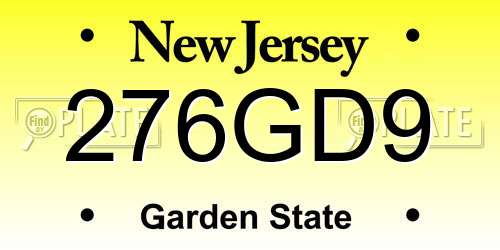 276GD9 New Jersey License Plate