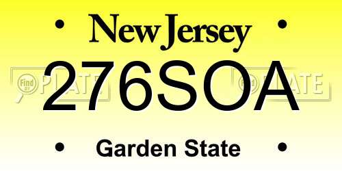 276SOA New Jersey License Plate