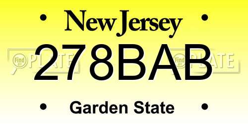 278BAB New Jersey License Plate