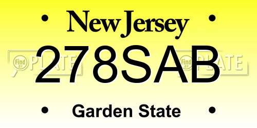 278SAB New Jersey License Plate