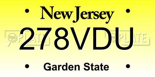 278VDU New Jersey License Plate