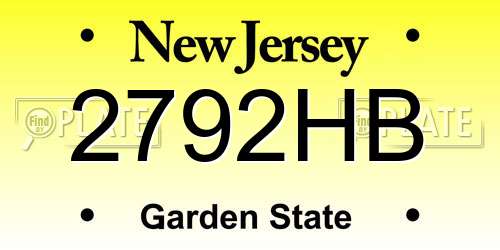 2792HB New Jersey License Plate
