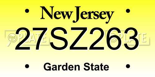 27SZ263 New Jersey License Plate