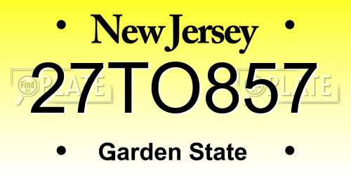 27TO857 New Jersey License Plate