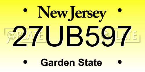 27UB597 New Jersey License Plate