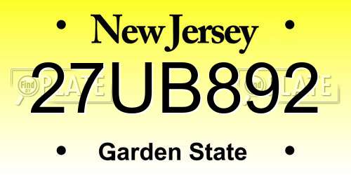 27UB892 New Jersey License Plate