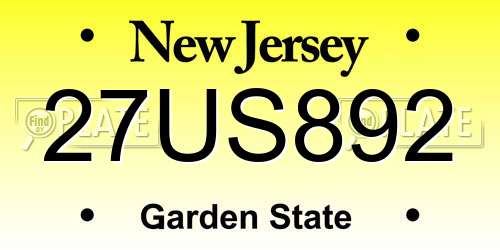 27US892 New Jersey License Plate
