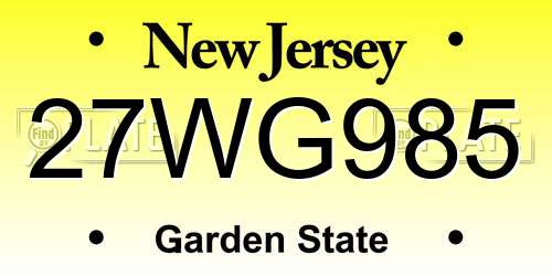 27WG985 New Jersey License Plate