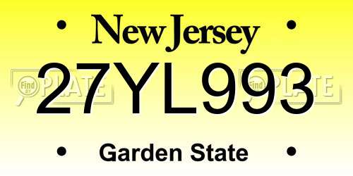 27YL993 New Jersey License Plate