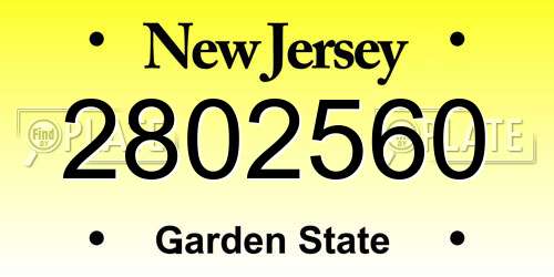2802560 New Jersey License Plate