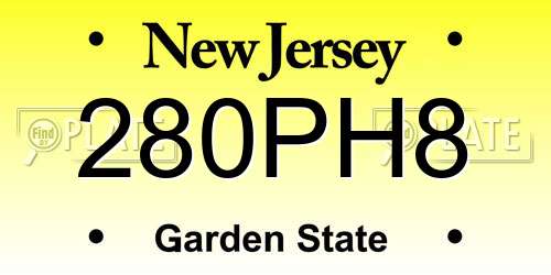 280PH8 New Jersey License Plate