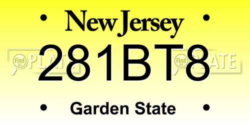 281BT8 New Jersey License Plate
