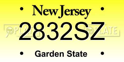 2832SZ New Jersey License Plate