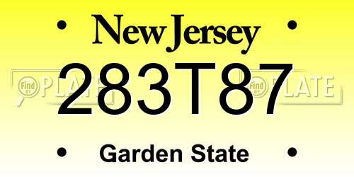 283T87 New Jersey License Plate
