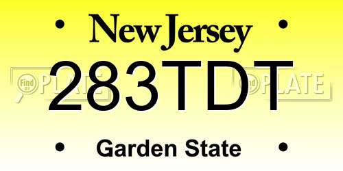 283TDT New Jersey License Plate