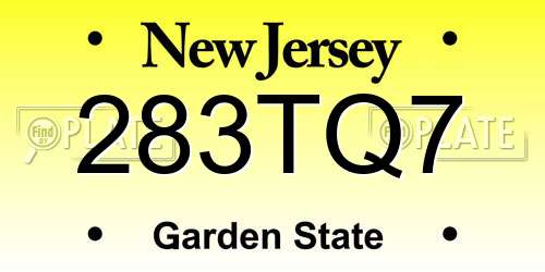 283TQ7 New Jersey License Plate