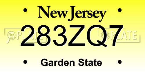 283ZQ7 New Jersey License Plate