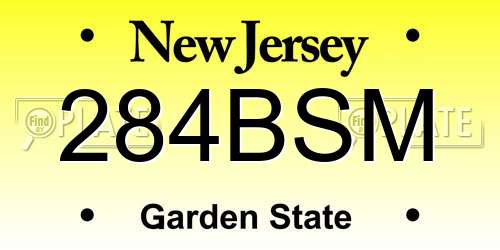 284BSM New Jersey License Plate