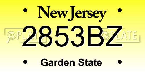 2853BZ New Jersey License Plate