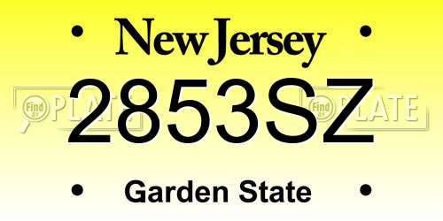 2853SZ New Jersey License Plate
