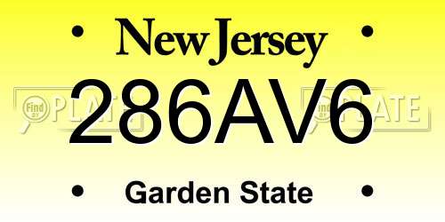 286AV6 New Jersey License Plate