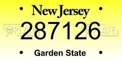 287126 New Jersey License Plate