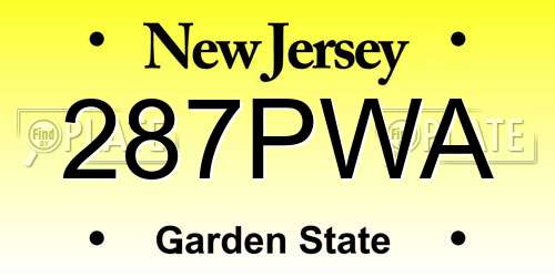287PWA New Jersey License Plate
