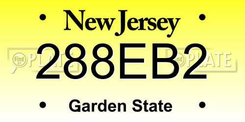 288EB2 New Jersey License Plate