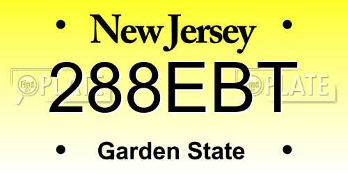 288EBT New Jersey License Plate