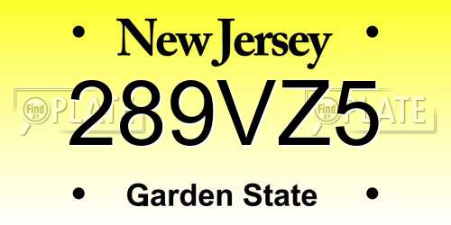 289VZ5 New Jersey License Plate