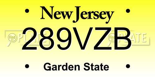 289VZB New Jersey License Plate