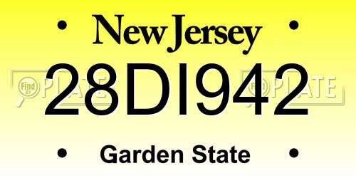 28DI942 New Jersey License Plate