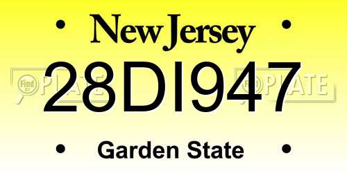 28DI947 New Jersey License Plate