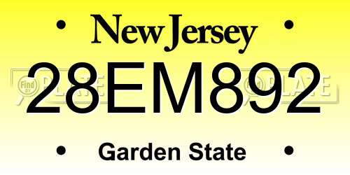 28EM892 New Jersey License Plate